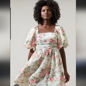 NWT Sugarlips Eyelet Peony Floral Sonora Bubble Sleeve Babydoll Dress